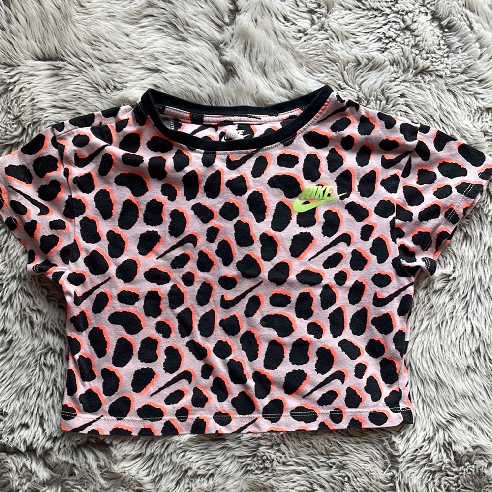 Nike Kids' Leopard Print T-Shirt - Black and Pink